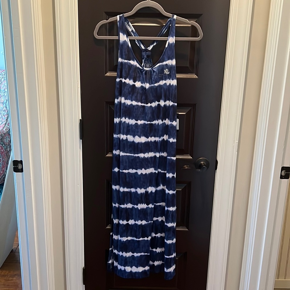 Size M Ralph Lauren blue & white tie dye swim coverup/dress NEW WITH TAGS